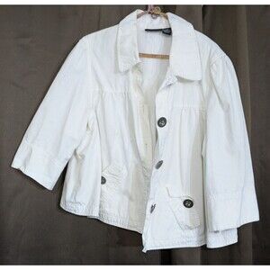 Relativity Women's Lined Jacket Button Up Collared White Pockets Size 2x FLAWS